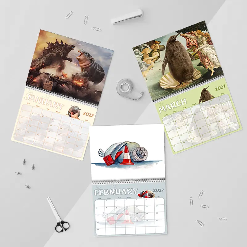 2026-2027 Wall Calendar,Family Planner Calendar, Cute Meme Animal Monthly Planner, Gift for Capybara Lovers, Home Office Decor, for Dogs Lover
