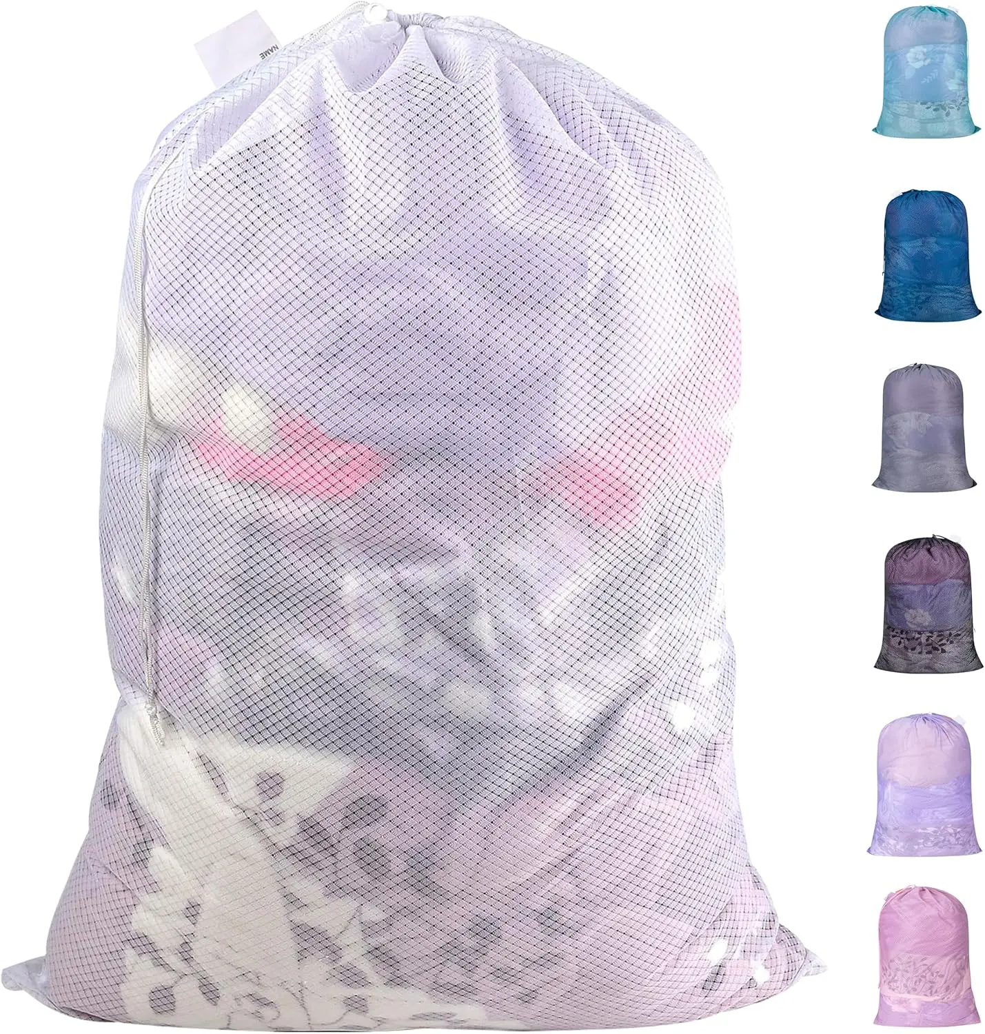 Heavy Duty Diamond Mesh Laundry Bag - 24x36in Adjustable Drawstring & ID Tag, Machine Washable Commercial Grade Large White Bag for College Dorms, Sports Equipment, Heavy Duty Laundry Bag