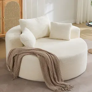 55''Oversized Round Boneless Chaise Lounge Chair,Corduroy Modern Floor Sofa Deep Seat, Compressed Circle Comfy Barrel Chair, No Assembly Sleeper Cloud Sofa Couch Bed for Living Room, Bedroom