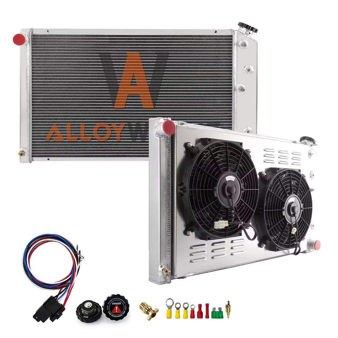 Alloyworks 4 Row Radiator with Shroud Fan For Chevy 70-81 Camaro/78-87 Monte Carlo/75-79 Nova 18-1/4" H x 31-5/8" W