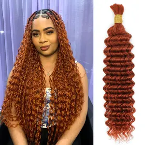 ALHER Ginger Braiding Curly Human Hair for Boho Braids, 350 Braiding Hair Deep Wave Human Hair Bulk, No Weft 12A Virgin Italy Curls Human Braiding Hair Blonde Extension (50G FULL BULK ,100G FULL BULK,Optional)