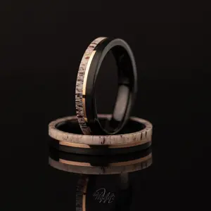 Black Antler - Deer Antler Tungsten Ring, 4mm Width