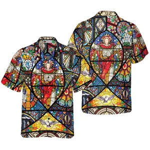 The Resurrection of Jesus Hawaiian Shirt, Stained Glass Cathedral Art Aloha Button Down Shirt, Christian Faith Easter Aloha Shirt for Adults and Youth
