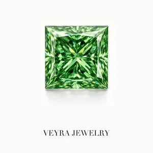 Green Princess Cut Moissanite Loose Stone 2ct | VVS1 Clarity, Traceable GRA Certificate