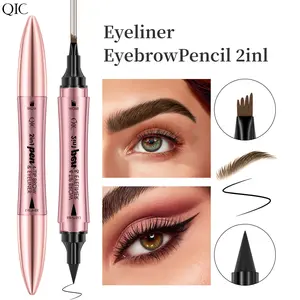 2-in-1 Eyebrow Pencil & Eyeliner Stamp, Waterproof Smudge-Proof Brow Pen, Dual-Ended Precision Tool for Natural Long-Lasting Brows
