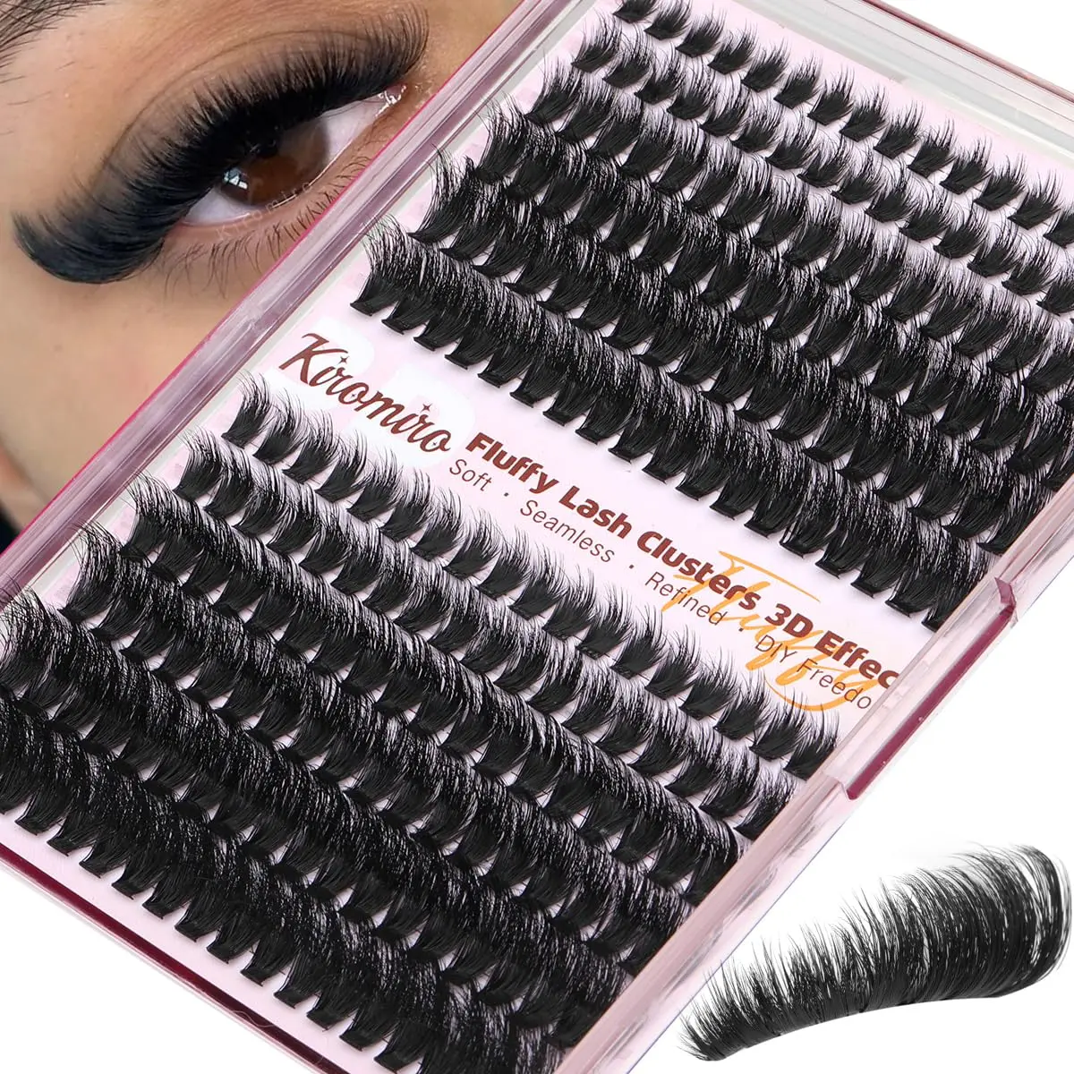 Kiromiro Fluffy Lash Clusters Volume 8-20mm DIY Individual Lash Extensions 216pcs Thick Long Cluster Eyelashes 3D D Curl Eyelash Clusters Soft Thin Band Lash Extensions for Full Look