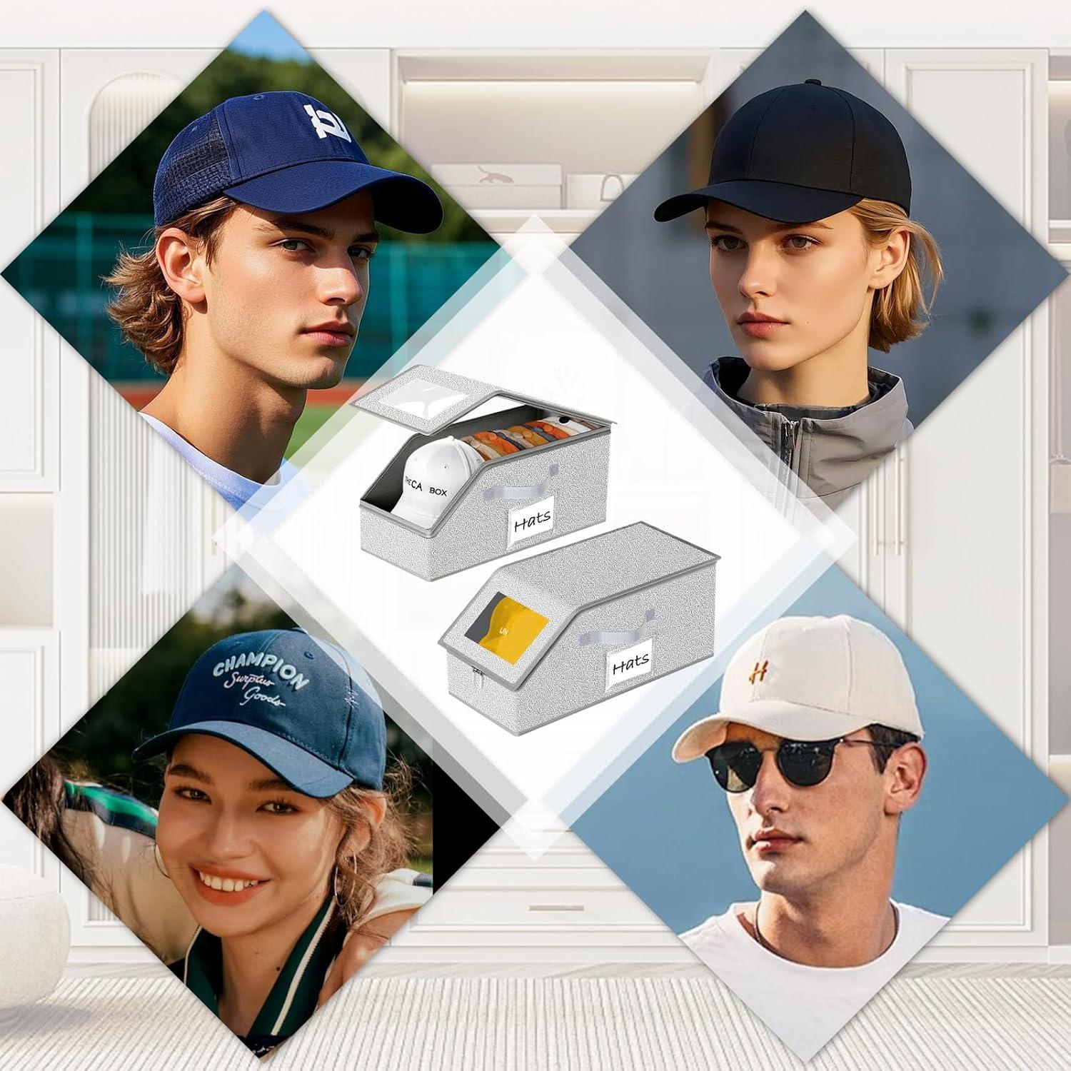 Stackable Baseball Cap Storage Box, Large Capacity Holds Up to 12 Hats, Durable Foldable Cardboard Hat Organizer, Dustproof Space Saving Versatile Hat & Toy Storage Solution for Home Bedroom Wardrobe