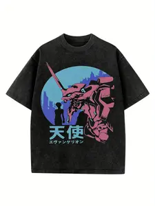 valentine shirts Streetwear Brand Oversized Men's T-Shirt Anime EVA Summer Y2K Clothing Vintage Washed Women's Short Sleeve Tee Casual Top