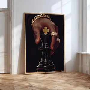 Chess King Black Art Poster, Minimalist Black Man Print,, No Frame