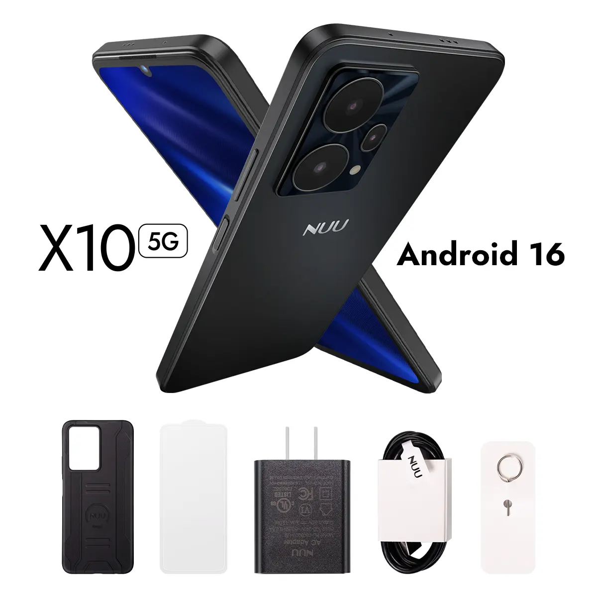 NUU X10 5G Unlocked Smartphone | 6.7" 90Hz HD+ Display, 128GB Storage, 5000mAh Long-Lasting Battery | Compatible with T-Mobile, AT&T, Verizon & Latin America | Black