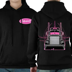 Peterbilt Pink Semi Truck 2side Hoodie – Vintage Orange Linework Semi Graphic Sweatshirt, Classic Pullover, Unisex Highway Hauler Outfit for Truck Fans, Gift For Men