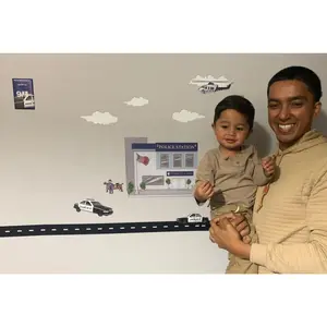Police Station Wall Decal with Cars, Includes Decorative Stickers for Room Decoration and Ornaments