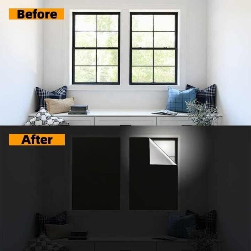 5pcs Set Blackout Shades/Blinds for Windows | 118" x 57", 100% Blackout Material, Adhesive Tapes, Classic Style, Black Finish, Ideal for Baby Nursery, Bedroom, Living Room, Travel - CUBIDUPI