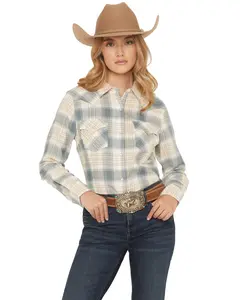Wrangler Women's Retro Boot Barn Plaid Print Long Sleeve Pearl Snap Flannel - 112374267