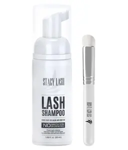 STACY LASH Eyelash Extension Shampoo + Brush / 1.69 fl.oz / 50ml / Eyelid Foaming Cleanser/Wash for Extensions & Nat Lashes/Safe Makeup Remover/Supplies for Professional & Home Use