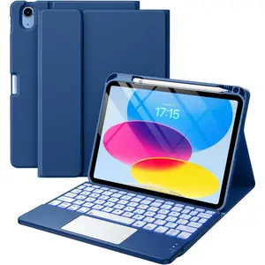 Compatible for iPad 11th 10th Generation Case with Keyboard, Folio Cover with Pencil Holder, Multi-Touch Trackpad, 7 Color Backlit, Detachable Keyboard for iPad (A16) 11th/10th Gen