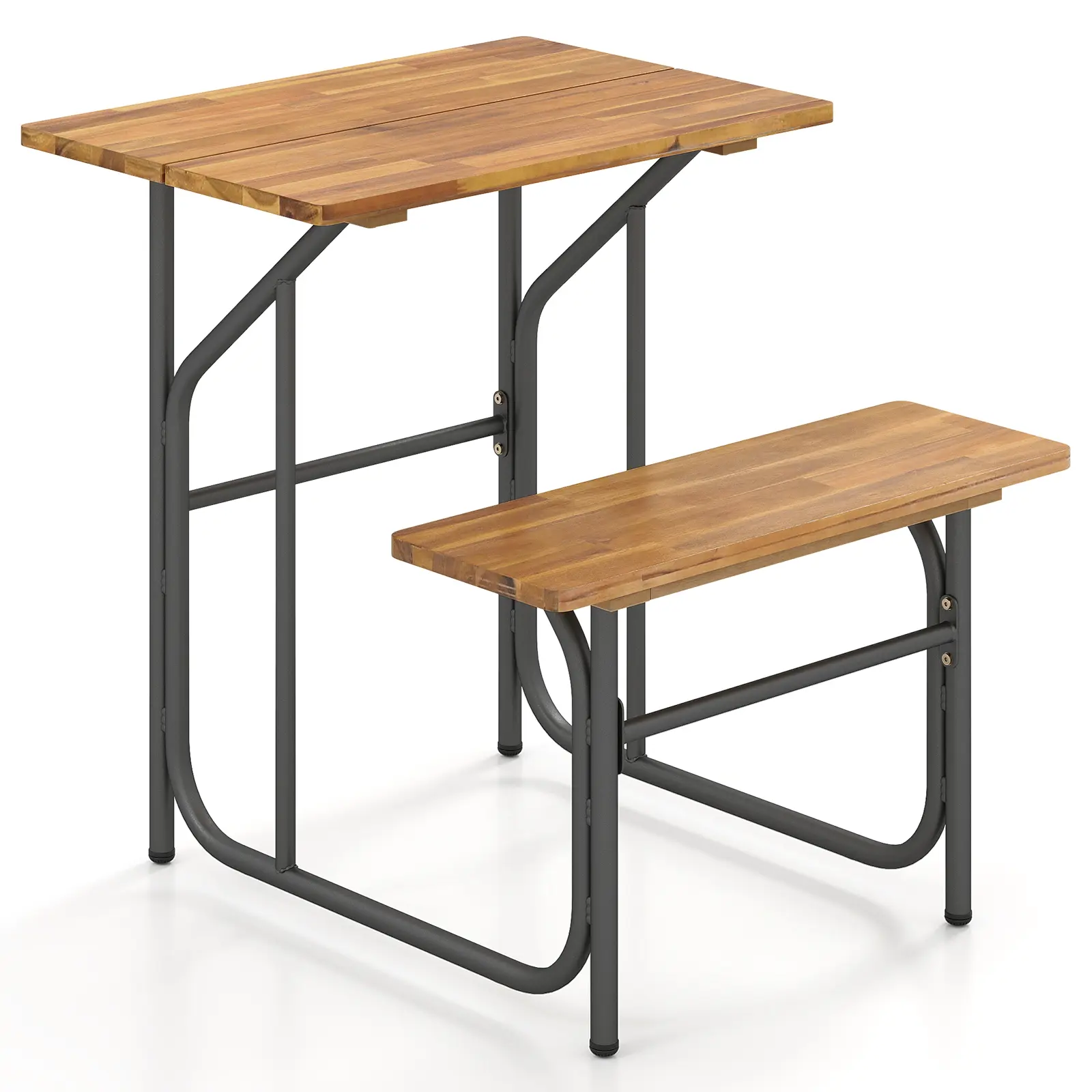 COSTWAY - Acacia Wood Patio Table Bench Set One-Side Picnic Table and Seat