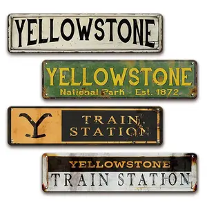 Yellowstone Train Station Sign, Vintage Metal Tin Sign, Wall Art Poster Hanging Plaques for Wall Decoration, Home Decor, Western Decor, Garden, Gifts