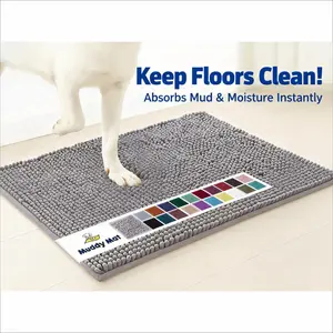 Super Absorbent Microfiber Dog Door Mat, Non-Slip Washable Pet Carpet, Quick Dry Chenille Entrance Rug, Indoor Outdoor Pad