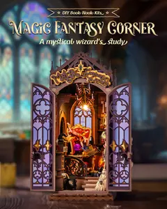 Rolife Magic Fantasy Corner  Book Nook Kit DIY Miniature House Kit, Wizard Booknook Wooden Puzzles for Adults Bookshelf Insert Decor