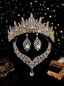 Luxury Wedding Bridal Jewelry Set, Headpiece Crown Earrings Necklace, Women Girls Beauty Pageant Accessories, Elegant Jewelry Set