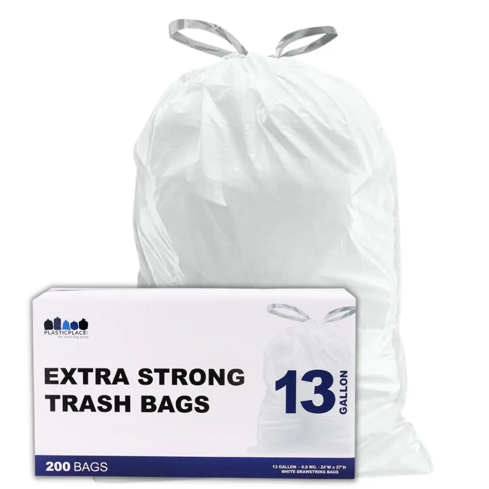 13 Gal Extra-Strong Thick-Gauge Plastic Kitchen Drawstring Trash Bags, Home Supplies Waste Disposal Essentials