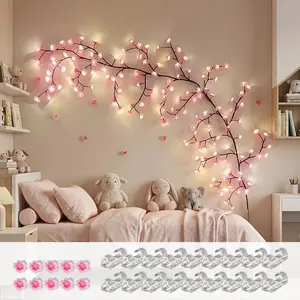 1pc 96LED Cherry Blossom Tree Light, 18 clips + 10 spare flower parts to replace, Artificial Cherry Blossom Decorative Light, Led Ambient Lighting, Suitable for Parties, Restaurants, Weddings, Festive Novelty Lights, Christmas