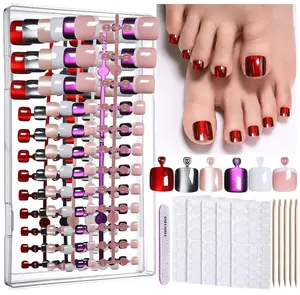 FANDAMEI Press on Toenails, 6 Colors Press On Toe Nails Short Square, French Tips Cat Eye Toe Press Ons for Women & Girls, Glossy Toe Fake Nails for Nail Art