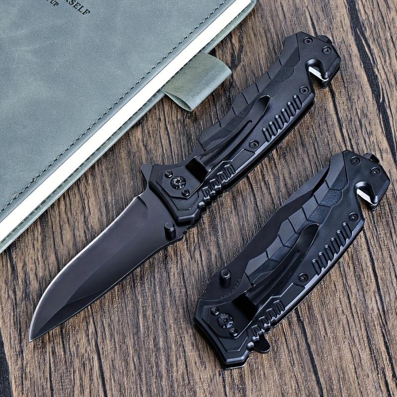 Compact Folding Kitchen Knife with Secure Lock & Textured Grip – Steel Spear-Point Blade for Camping, DIY & Everyday Use (Black)