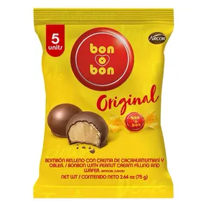 2 Bolsas Bon O Bon Original Bombon Relleno Con Crema De Cacahuate y Oblea 5Und