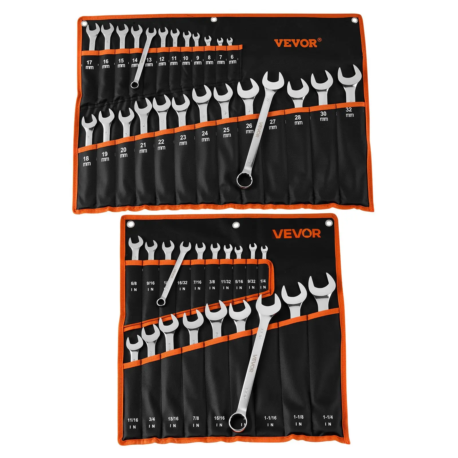【Summerfinds】VEVOR 44-Piece Combination Wrench Tool Kit, SAE & Metric, 12-Point Ends, 15° Angled Open End, Carbon Steel, Compartmentalized Roll-Up Pouch, Built to Last for Household & Automotive DIY Maintenance, Tools and Gadgets, Mechanic