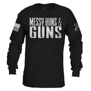 Women's Messy Buns & Guns Long Sleeve - Black