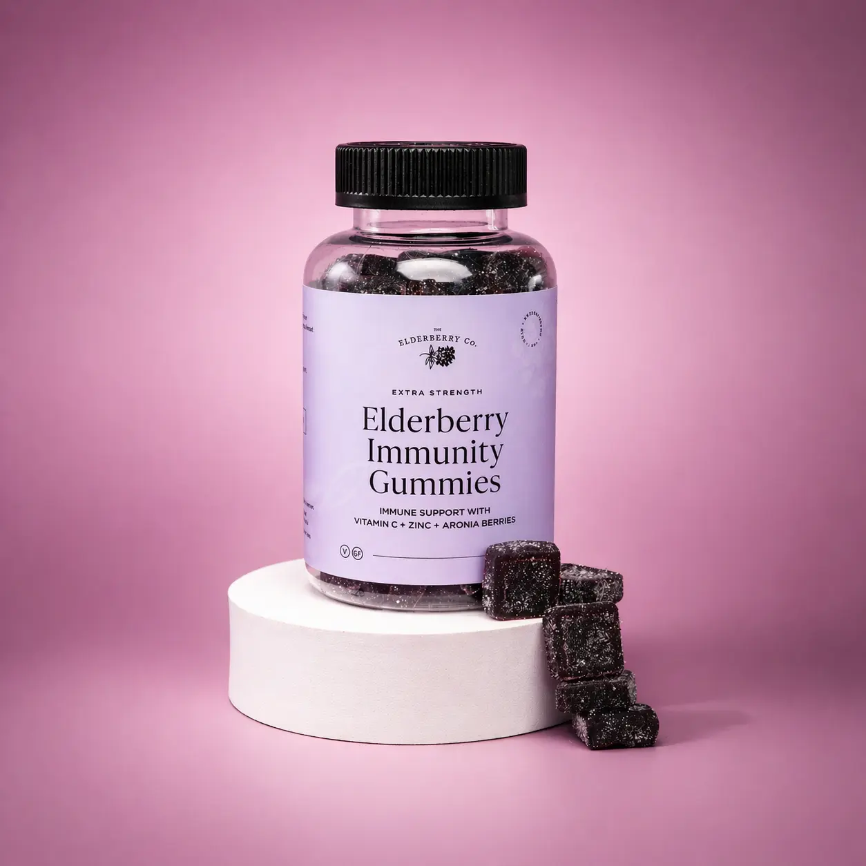 Elderberry Immunity Gummies - Gluten Free, Vegan, Natural Sweeteners, Zinc, Dietary Supplement for Immunity & Allergy Support