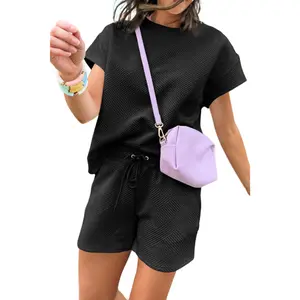 Dokotoo Women's 2 Piece Outfits Sweatsuit Casual Short Sleeve Pullover Tops and Drawstring Shorts Pants Lounge Sets