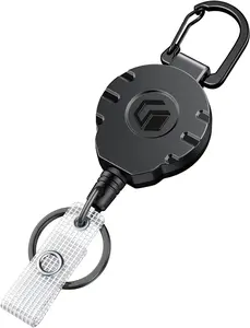 “Heavy-Duty Retractable Keychain with Carabiner – Tactical ID Badge Reel for Keys & Badges, 31.5” Steel Wire Rope, Stainless Steel Spring, Supports up to 8 oz