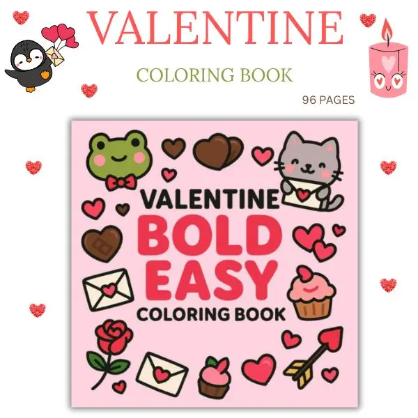 Valentine’s Day Coloring Book for Kids & Adults – Bold & Easy Cute Love Designs, Stress-Relief Coloring Pages, Perfect Valentine Gift