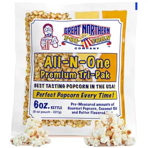 Case of 12 Popcorn Packs - All-In-One Kit with 6-Ounces of Pre-Measured Kernels, Salt, and Oil Packets for Popcorn Machines by Great Northern Popcorn