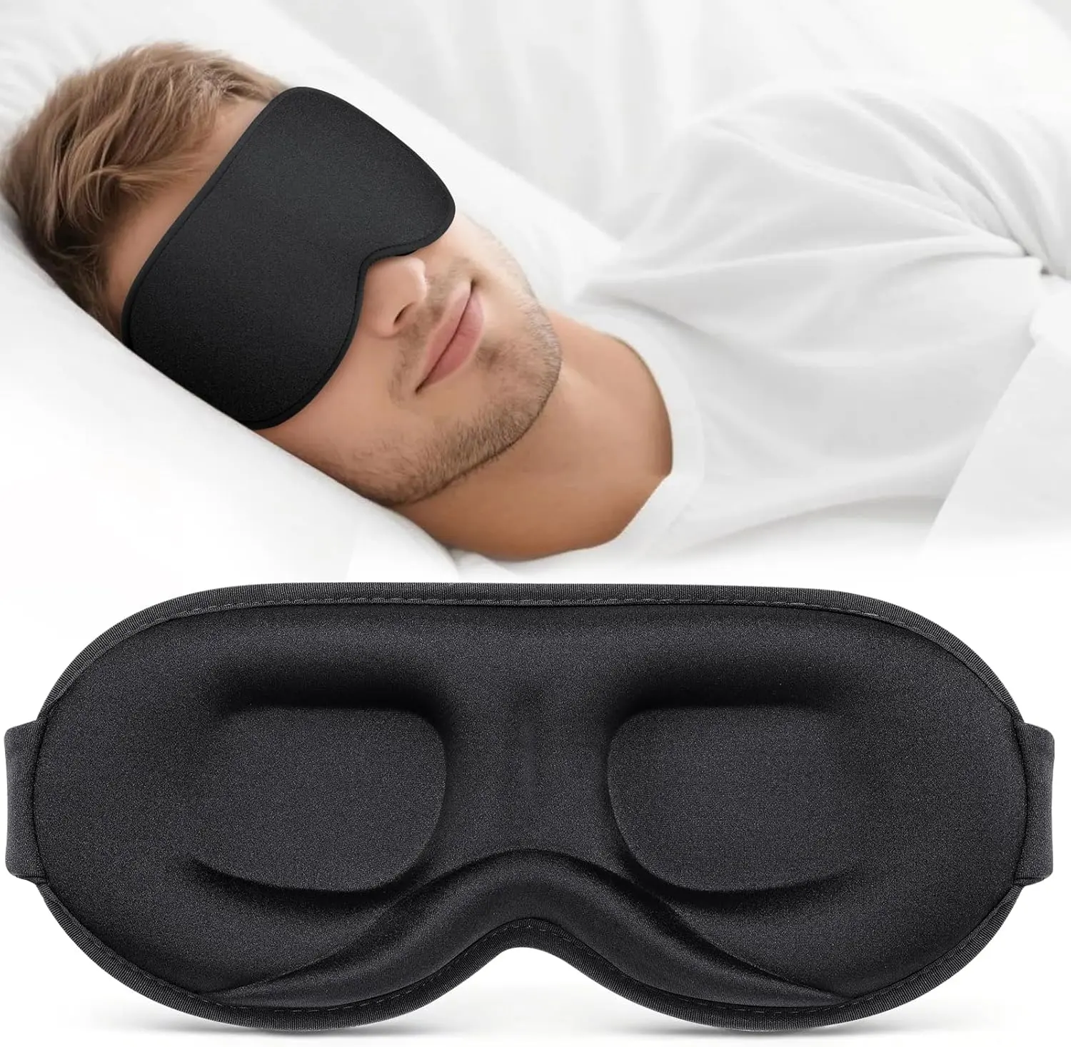 100% Blackout 3D Soft Sleep Mask for Men Women - No-Pressure Eye Cover for Side Sleepers, Lash Extensions & Airplane Travel Essentials, Black