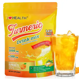 I Love Health Turmeric Drink Mix with 350mg CuminUP60 (3000mg Curcuminoids), 500mg Vitamin C, 100mg Blood Orange & Elderberry Powder | 14X Bioavailability, Immune Support, Anti-Inflammatory, Antioxidant | 15 Packets, Sugar-Free, Gluten-Free, Vegetarian