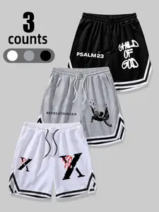 Men's Summer Shorts Set of 3, American Style Gym Shorts with Stripes, Drawstring Waist, Casual Wear for Summer, Athletic Wear Shorts, Outdoor Workout Shorts