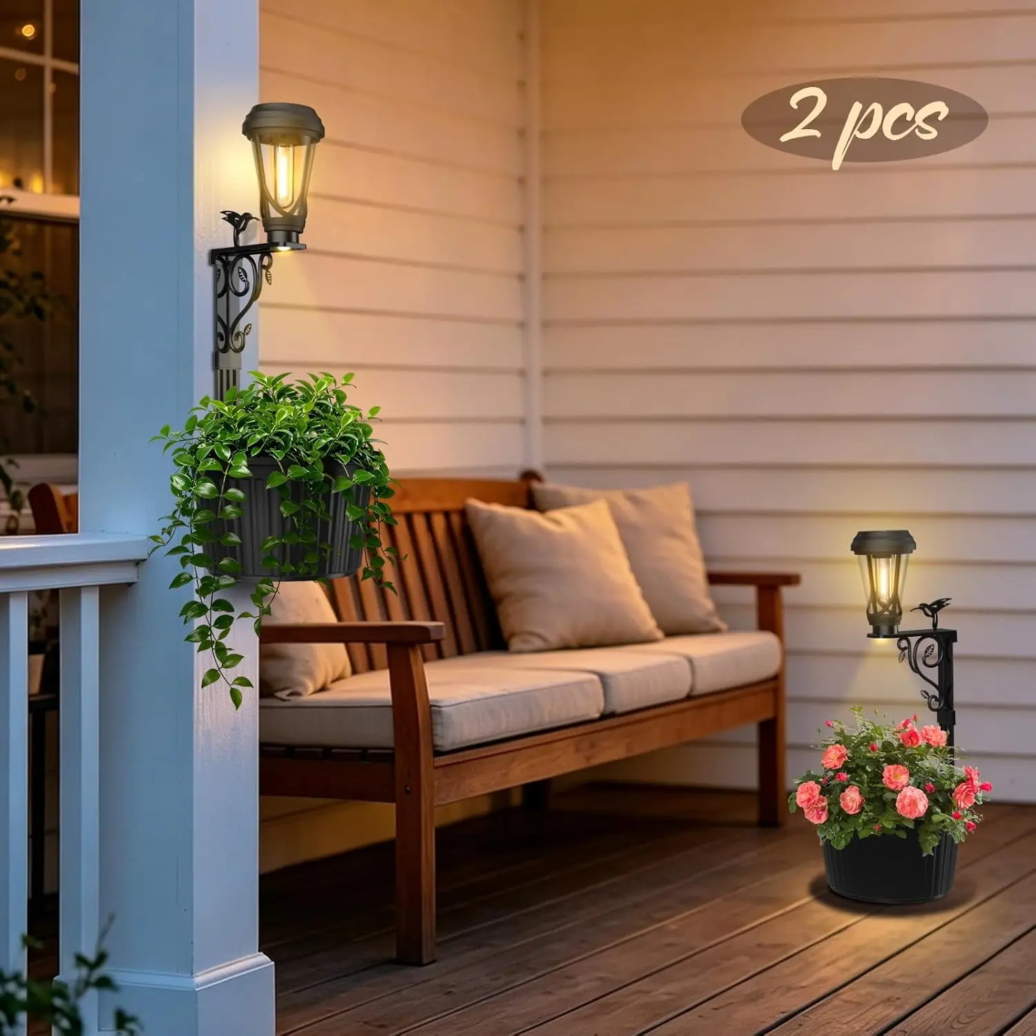 Senlukit 7.9 Inch Solar Lights Planter Dual-Sided 3000K Warm White Lighting, 2 in1 (Wall/Stand) Flower Pots, Auto on/Off IP44 Solar Post Light with Planter Waterproof for Yard, Patio, Porch, Pathway Decor