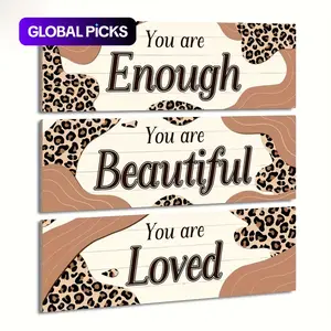 3pcs Bohemian Leopard Print Wooden Home Sign Wall Plaque - Artificial Wall-Mounted Decorative Shelves Suitable for Home Decor, Bedroom, Cafe - Neutral Panel Gift for Housewarming, Wedding #GLOBAL PICKS