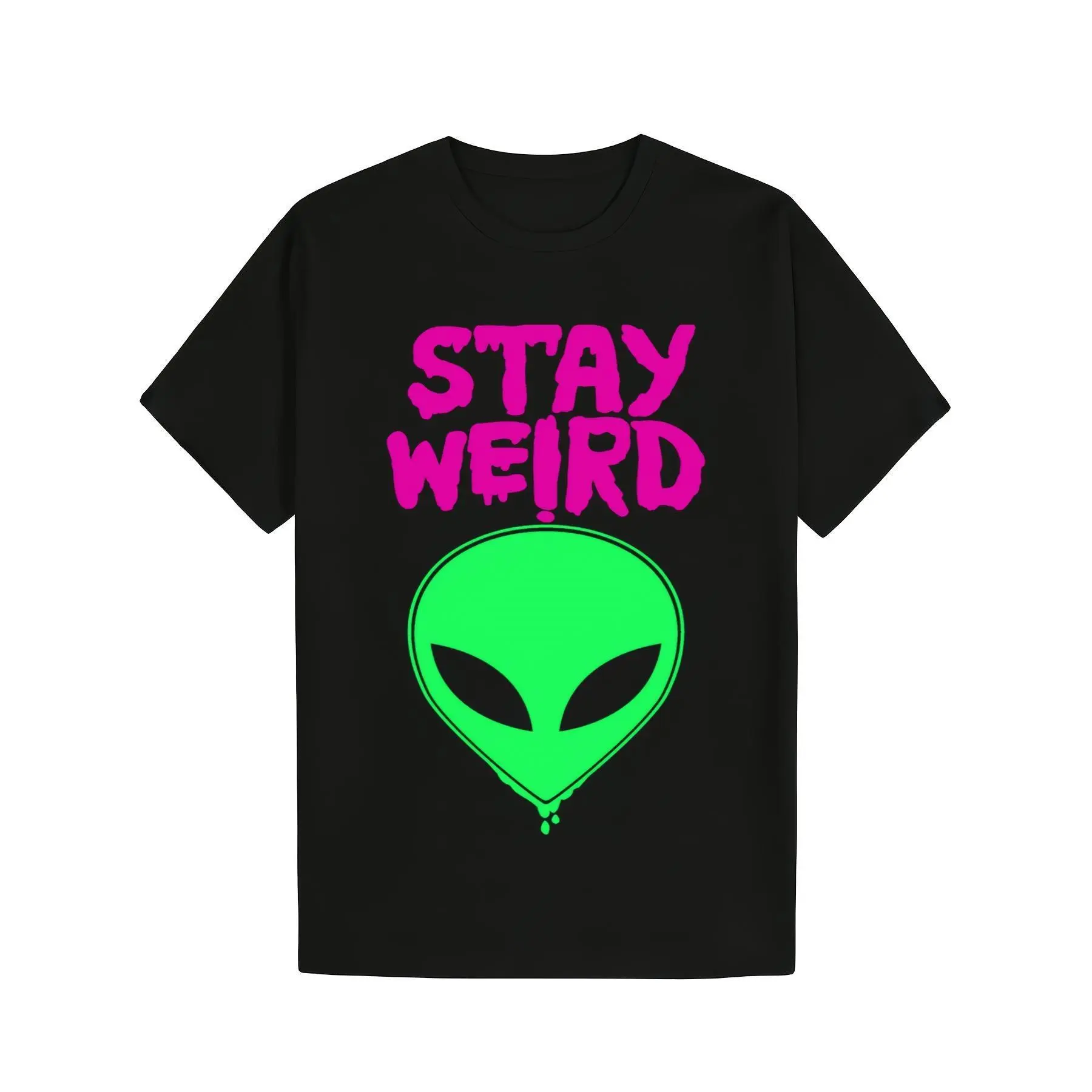 Unisex Stay Weird Alien Print Tshirt - Regular Fit Shortsleeve Casual Style Tee with Round Neck Top, Casual Wear, Cotton, Funny Text, Graphic, Menswear, T-Shirt