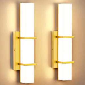2-Pack Modern LED Wall Sconce Light Fixture, 17.6 In. Dimmable Gold Hardwired Bathroom Vanity Lights (Set Of 2), Up/Down Acrylic Wall Lighting For Mirror, Hallway, Living Room Accent Decor