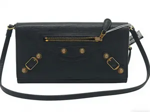 Pre-owned Balenciaga Black Motorcycle Long Wallet 19 * 10 * 2cm th260311044