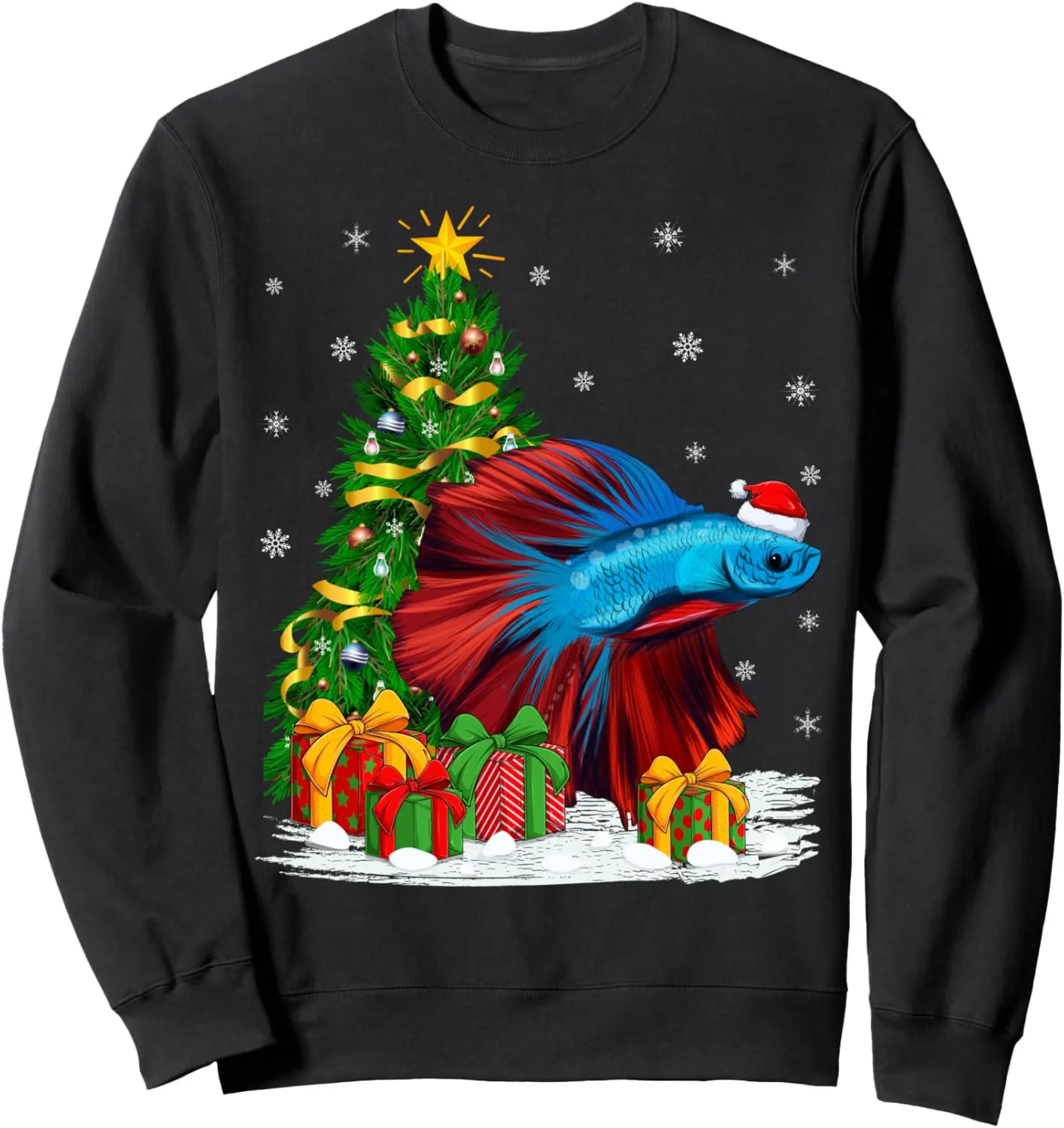 Betta Fish Xmas Tree Lighting Santa Betta Fish Christmas Sweatshirt