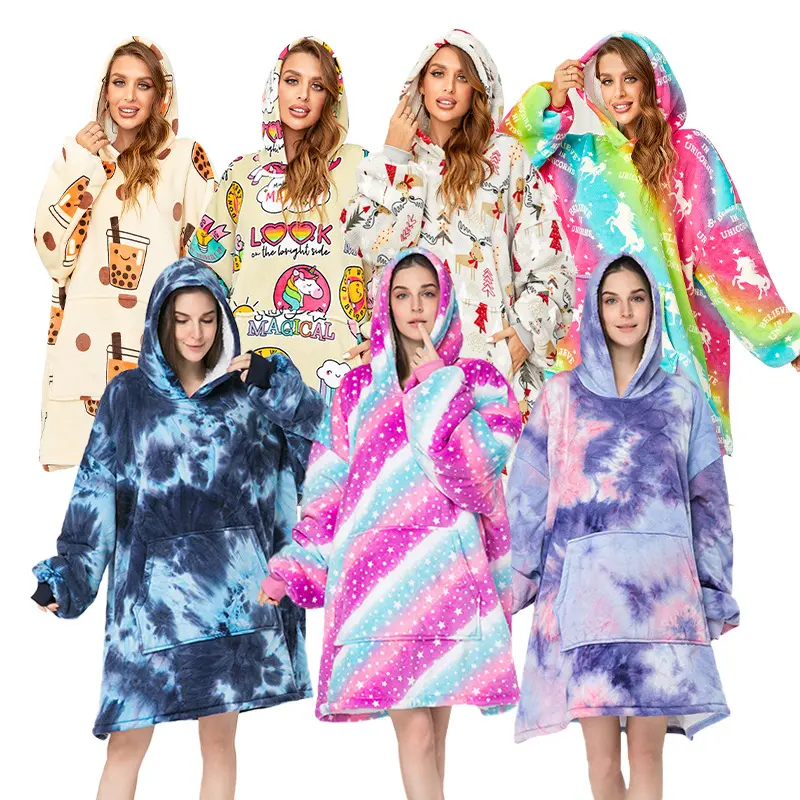 Pullover Hoodie Blanket Sleepwear, Cozy Fleece Sleep Robe