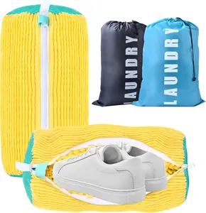 2Pack Shoe Laundry Bags + 2Pack Travel Laundry Bags, Large Bags for Camping & Traveling, Sneaker Washing Machine Bag Laundry Storage & Organization for Home
