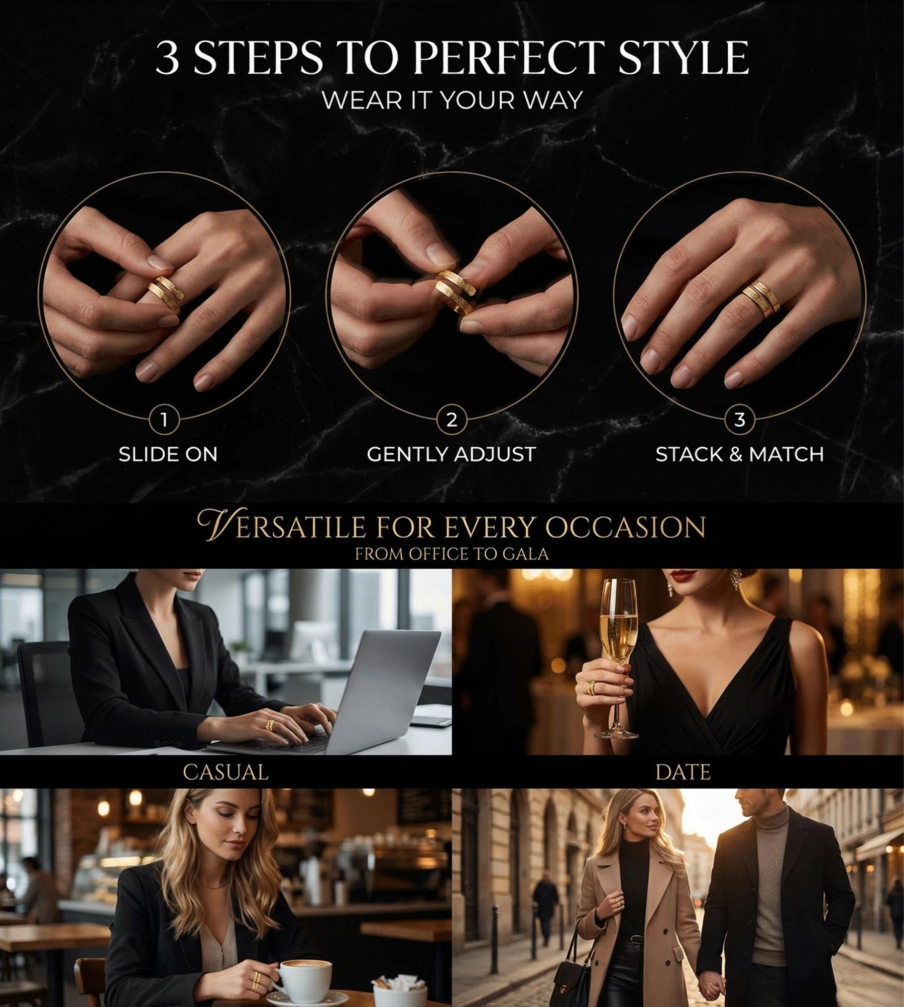 Gold Plated Engraved Double Band Ring - Summer Daily Wear Minimalist Jewelry accessories