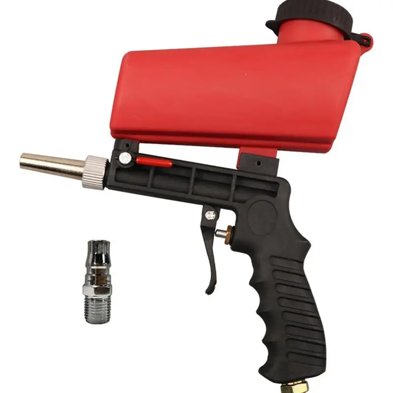 90psi Gravity Feed Sand Blaster Gun Kit - Hand Held Sand Blasting Spray Gun with 2 Nozzle Tips and Air Regulator Remove Paint, Rust, Stains, and Grime on Surfaces